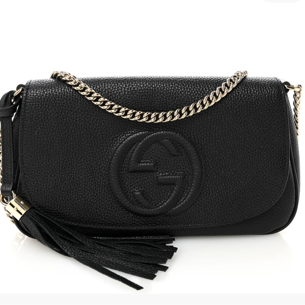 Gucci Pebbled Calfskin Medium Soho Flap Crossbody Black